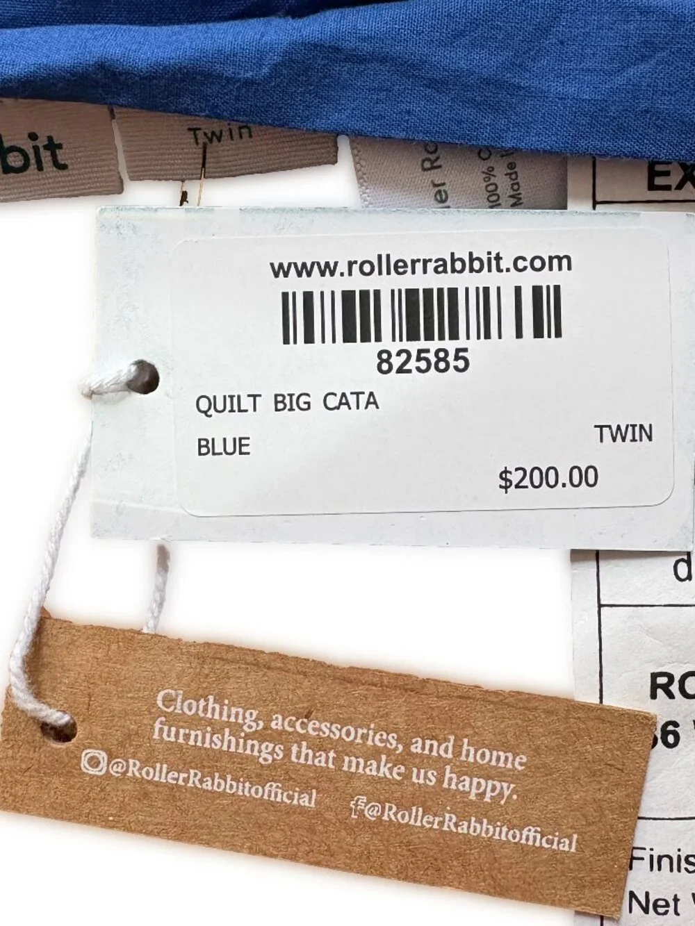 Roller Rabbit TWIN Quilt Big Cata Print Blue White NEW WITH TAGS